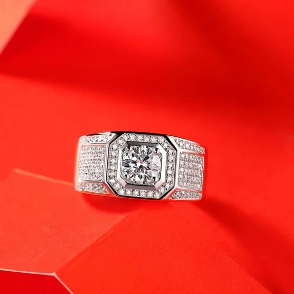 Certified 1ct. t.w. Moissanite Diamond Iced Out Mens Engagement Ring NEW - Picture 4 of 8